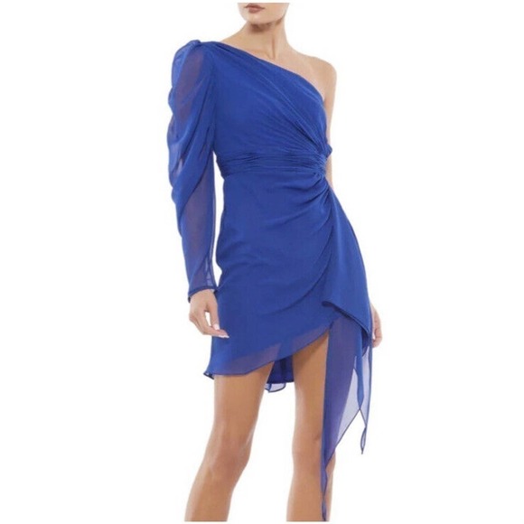 NWT Ieena For MacDuggal One Shoulder Mini Dress Women's Blue Size 2 - Picture 1 of 6